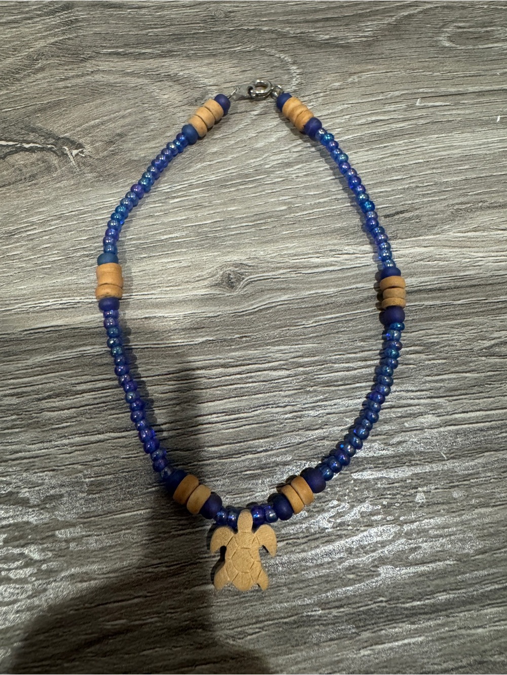 Purple Beaded Ankle Bracelet with Turtle Pendant